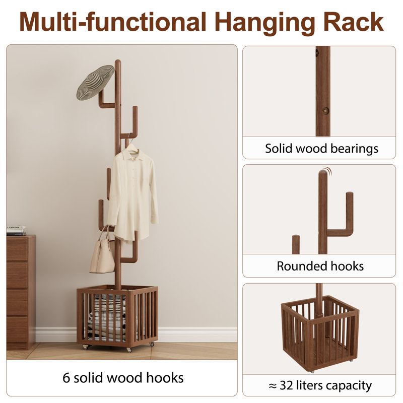 Latitude Run® Solid Wood Cactus-Inspired Freestanding Coat Rack